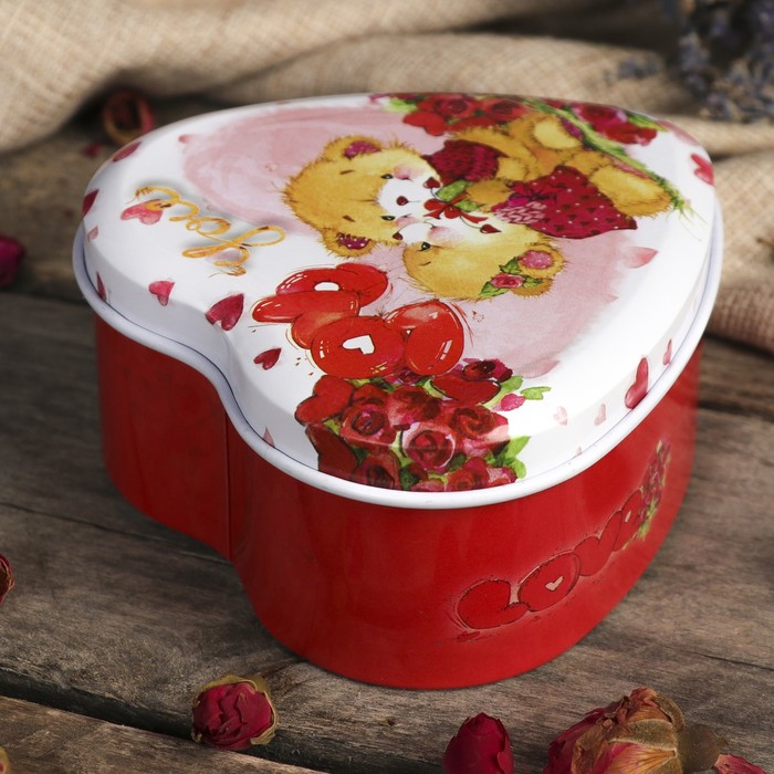 Шкатулка металл сердце "Медвежата. Любовь" 4,5х9,5х9,5 см
