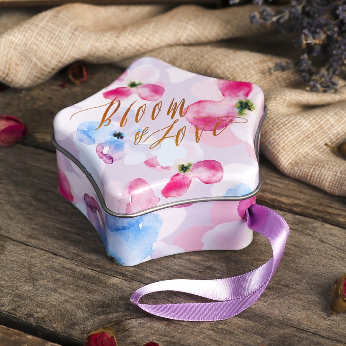 Шкатулка металл звёздочка "Акварельные лепестки" 3,6х8х8 см