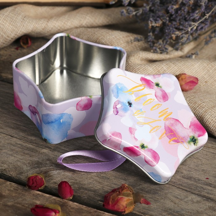 Шкатулка металл звёздочка "Акварельные лепестки" 3,6х8х8 см