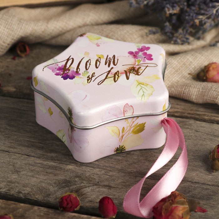 Шкатулка металл звёздочка "Акварельные цветы" 3,6х8х8 см