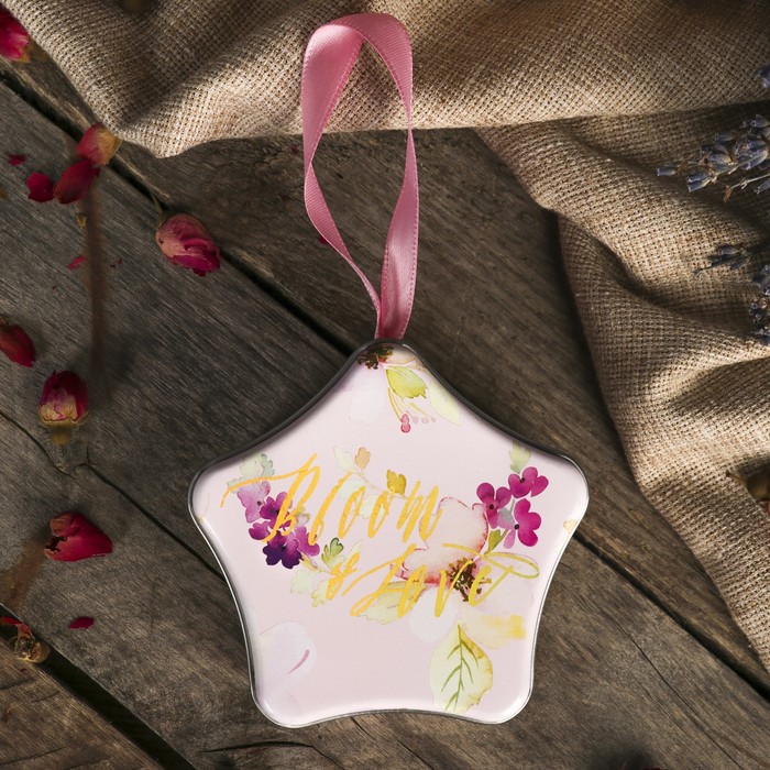 Шкатулка металл звёздочка "Акварельные цветы" 3,6х8х8 см