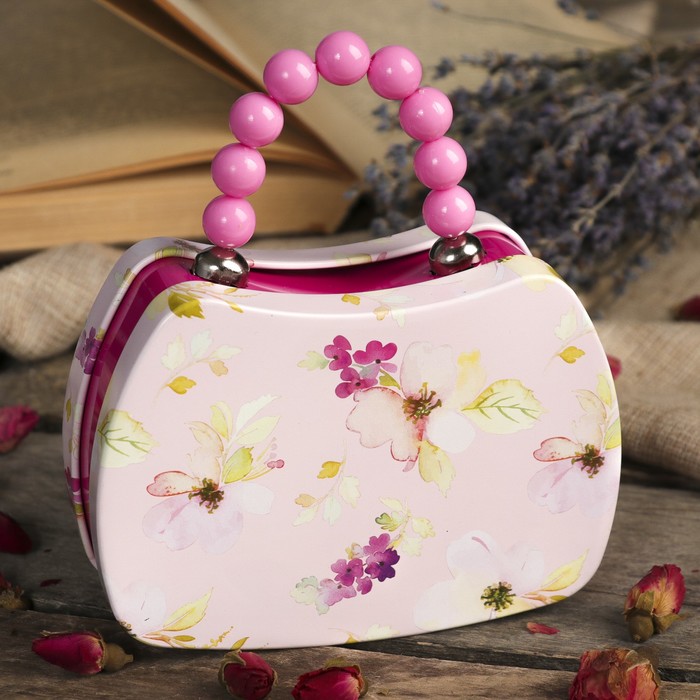Шкатулка металл сумочка "Акварельные цветы" 4,5х13,5х12 см