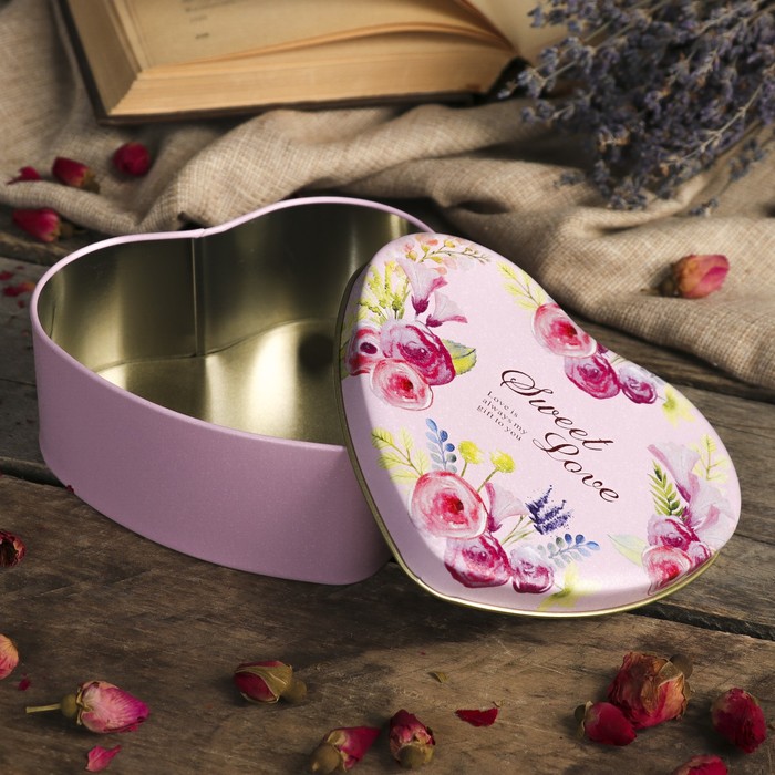 Шкатулка металл сердце "Акварель. Пионы" набор 3 шт 3,5х7х7, 4,5х9,5х9, 4,6х12х12 см