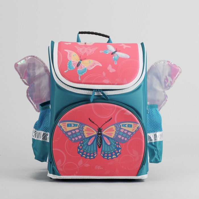 Ранец школьный каркасный с ортопедической спинкой 35*26*16 см 2 отделения 3 кармана «Бабочка»