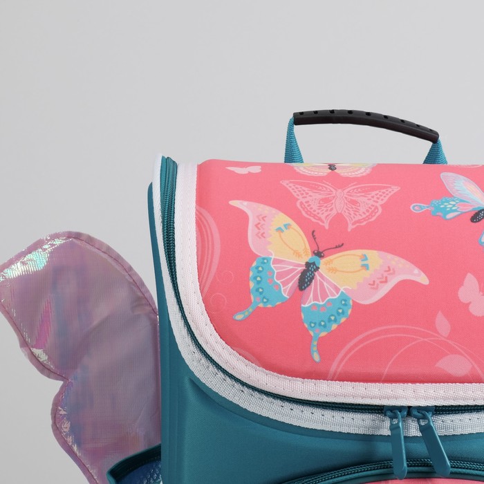 Ранец школьный каркасный с ортопедической спинкой 35*26*16 см 2 отделения 3 кармана «Бабочка»