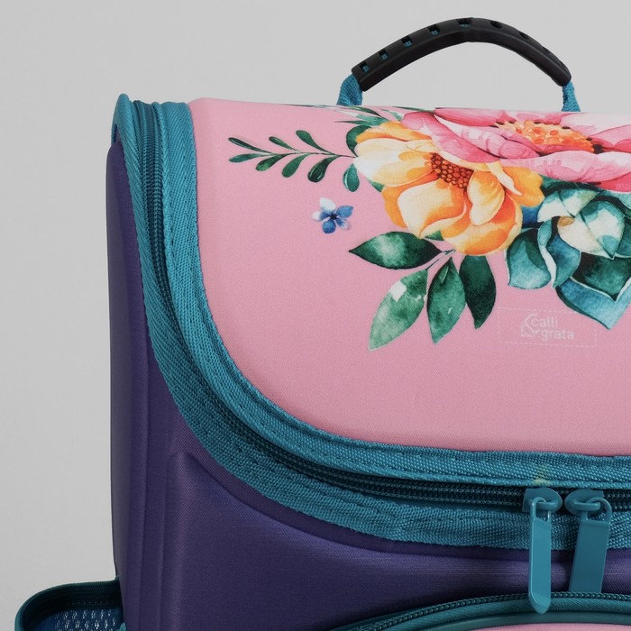 Ранец школьный каркасный с ортопедической спинкой 35*26*16 см 2 отделения 3 кармана «Цветы»