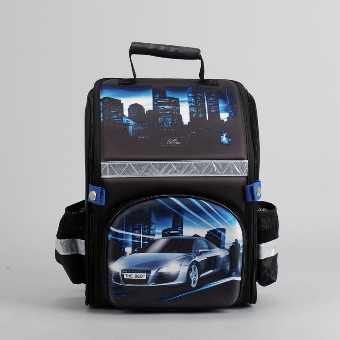 Ранец школьный каркасный с ортопедической спинкой 35*26*16 см 2 отделения 3 кармана «Тачка»