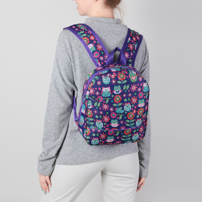 Рюкзак молодёжный "Совы", отдел на молнии, 2 наружных кармана, цвет фиолетовый