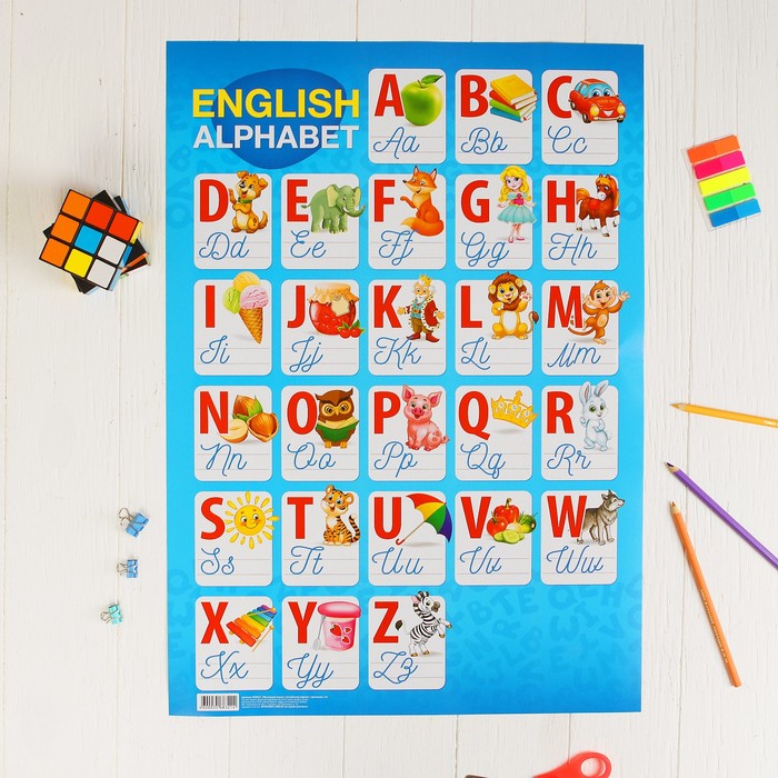 Плакат обучающий "Английский алфавит с прописью", А2