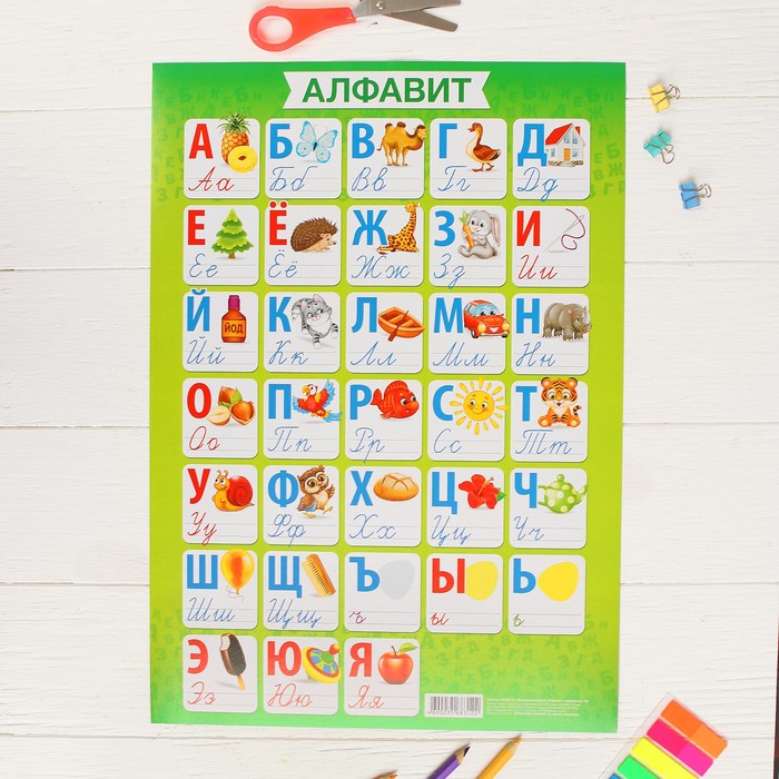 Плакат обучающий "Алфавит с прописью", А3