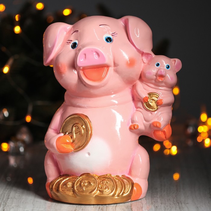 Копилка "Свинка-мама с монетами" большая, глянец