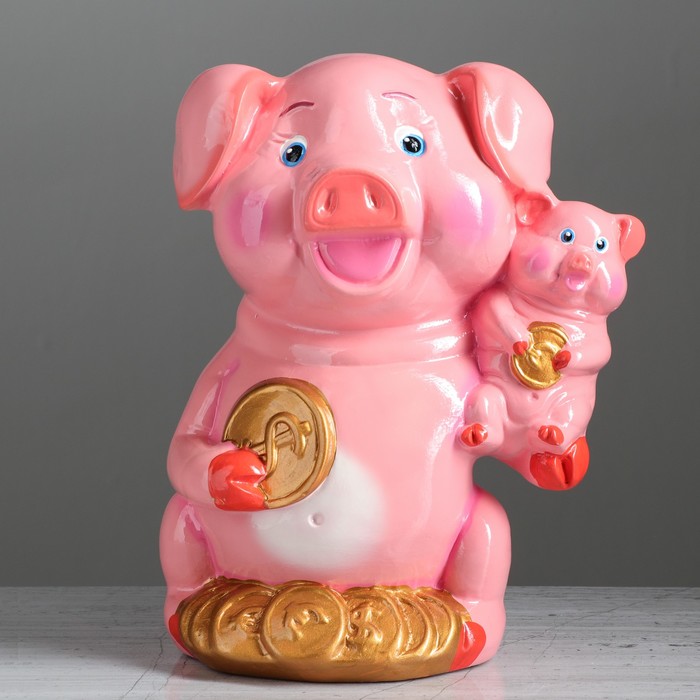 Копилка "Свинка-мама с монетами" большая, глянец