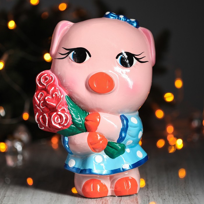 Копилка "Свинка с цветами" большая, глянец