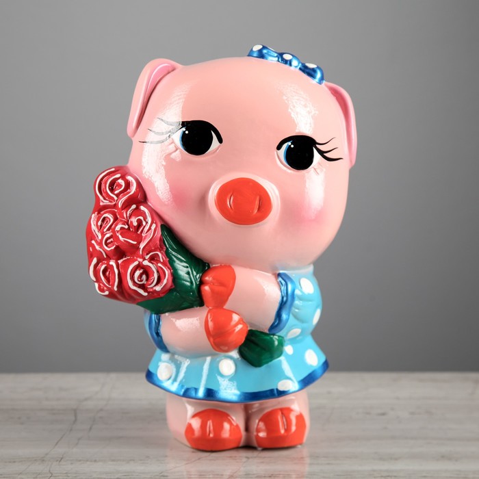 Копилка "Свинка с цветами" большая, глянец
