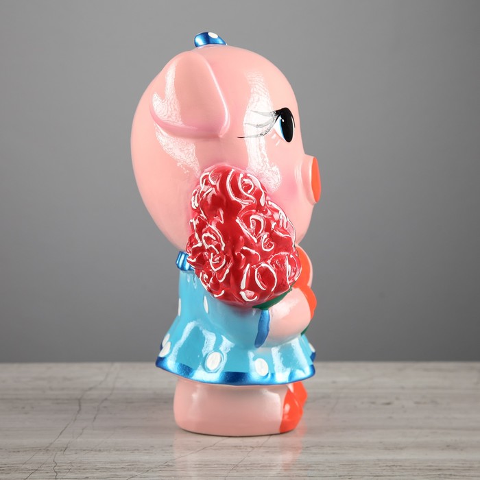 Копилка "Свинка с цветами" большая, глянец