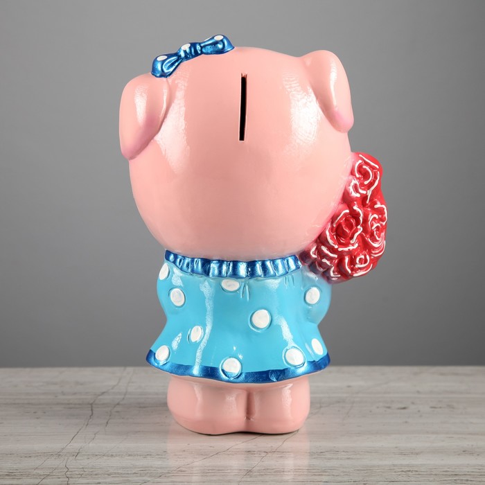 Копилка "Свинка с цветами" большая, глянец