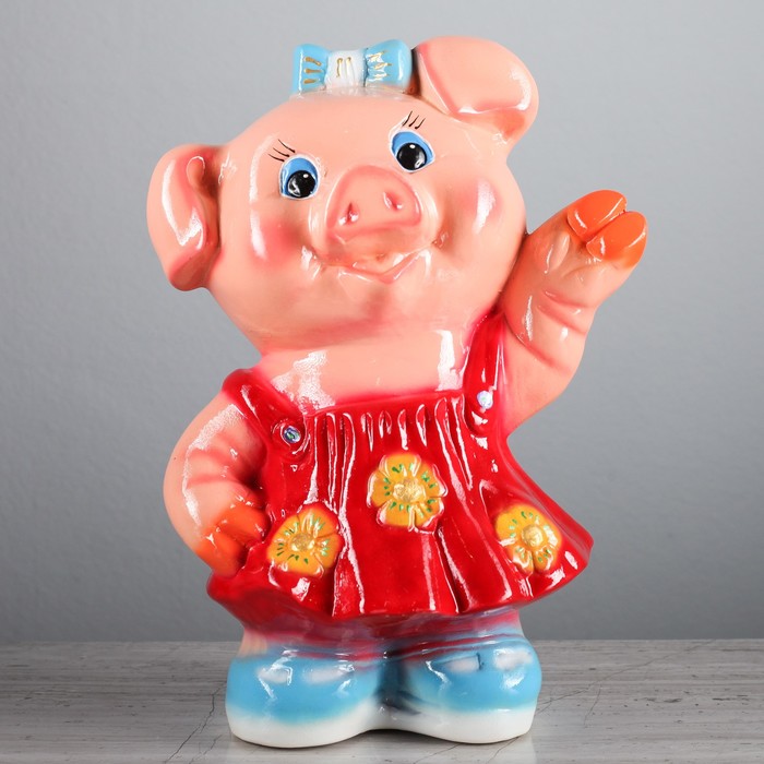 Копилка "Свинка в платье " синие ботинки, глянец