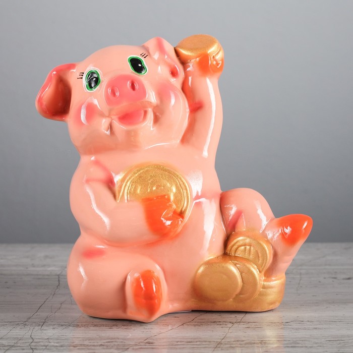 Копилка "Поросёнок с монетами" малая, глянец