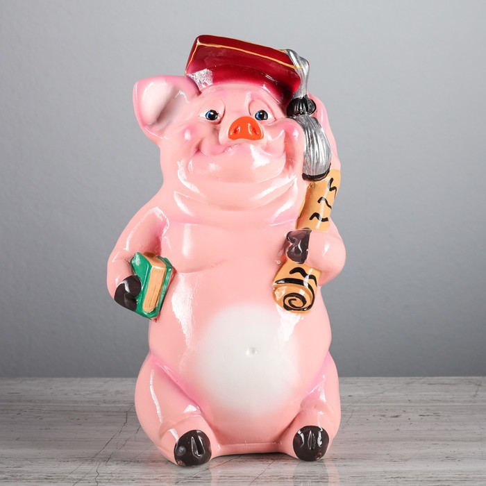 Копилка "Поросёнок с дипломом" большая, глянец