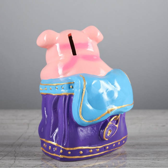 Копилка "Поросёнок в сумке" синяя сумка, глянец