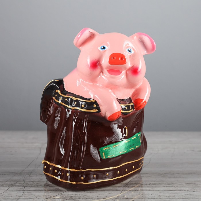 Копилка "Поросёнок в сумке" коричневая сумка, глянец