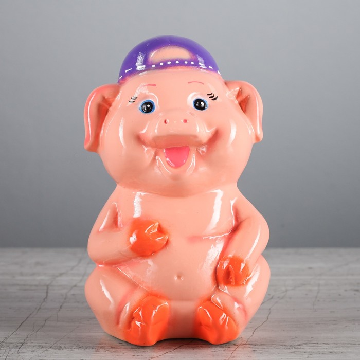 Копилка "Поросёнок в кепке" глянец, микс