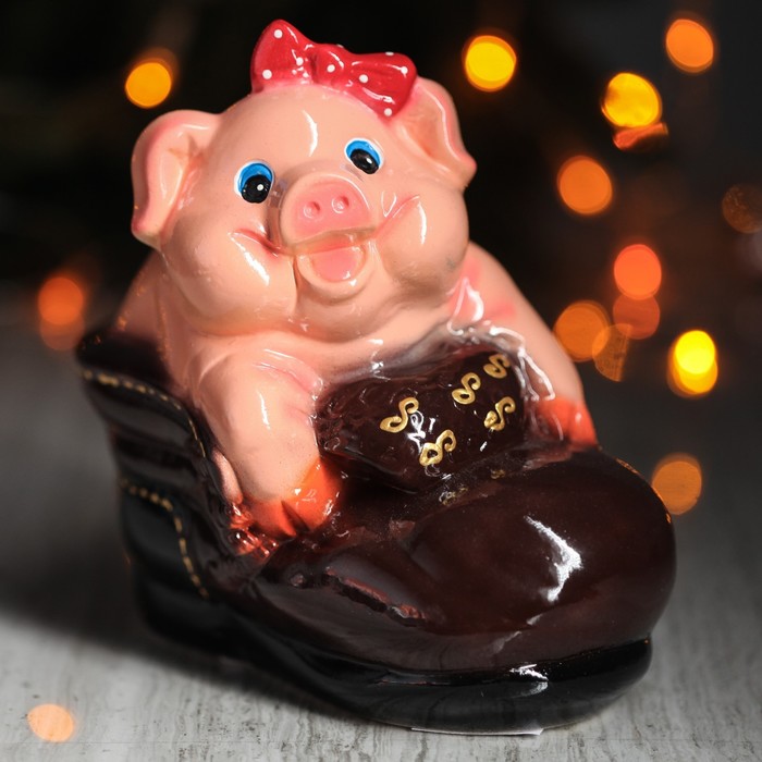 Копилка "Поросёнок в ботинке" глянец микс