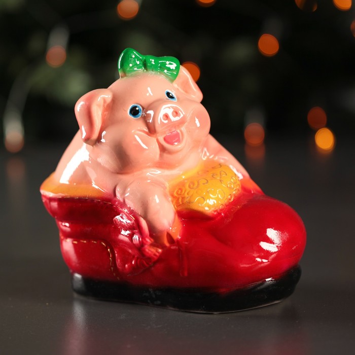 Копилка "Поросёнок в ботинке" глянец микс