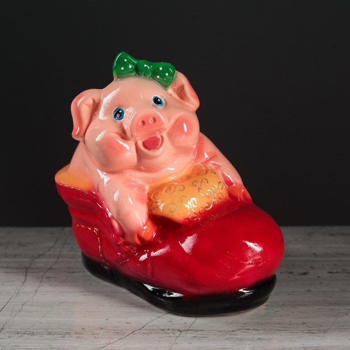 Копилка "Поросёнок в ботинке" глянец микс