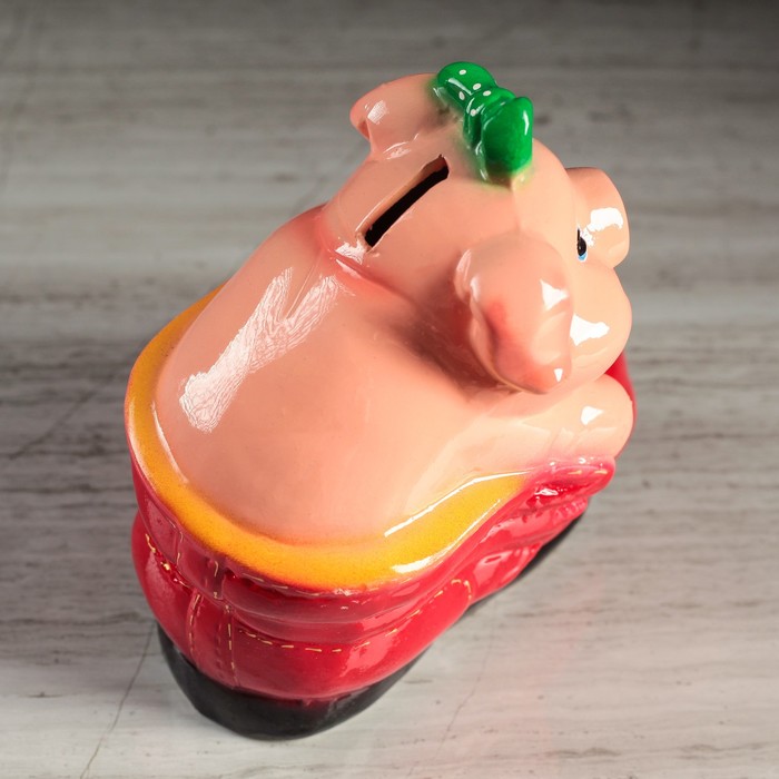 Копилка "Поросёнок в ботинке" глянец микс