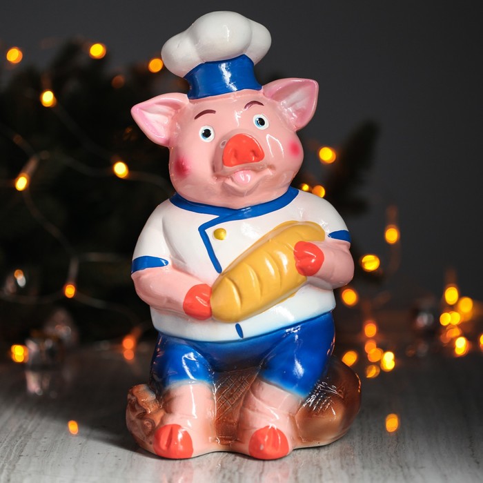 Копилка "Поросёнок пекарь" большая, синие шорты, глянец