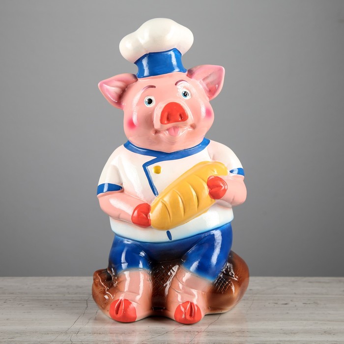 Копилка "Поросёнок пекарь" большая, синие шорты, глянец