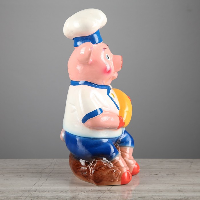 Копилка "Поросёнок пекарь" большая, синие шорты, глянец