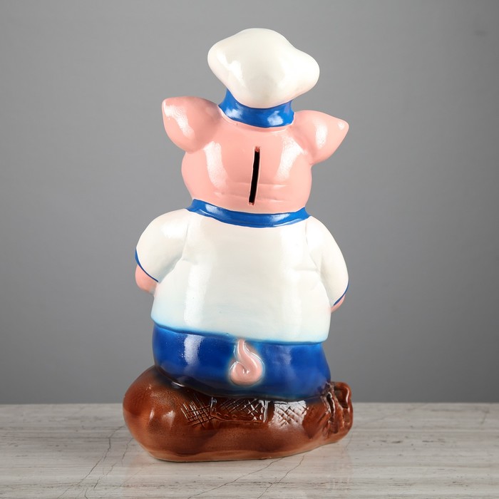 Копилка "Поросёнок пекарь" большая, синие шорты, глянец