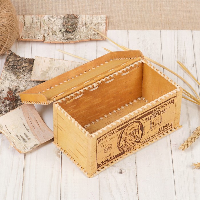 Шкатулка «100 долларов», 18,5×9,5×8 см, береста