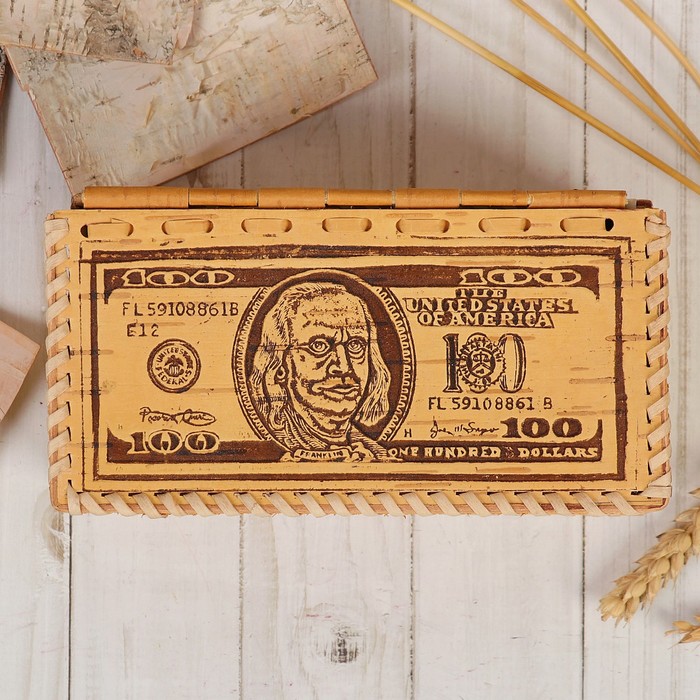 Шкатулка «100 долларов», 18,5×9,5×8 см, береста