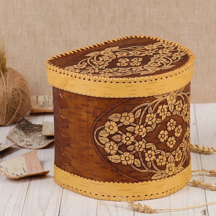 Короб «Цветочный ручеёк», шарнирный, 22×19,5×20 см, береста