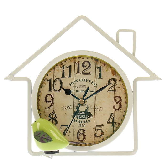 Часы настольные серия Ковка. Домик для птички, белый, 9*21*23см