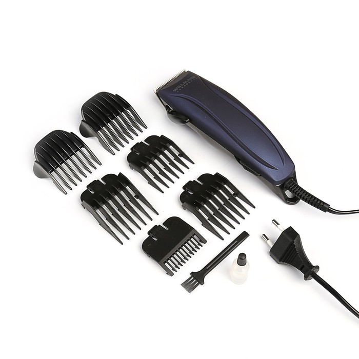 Машинка для стрижки WILLMARK WHC 9104, проводной, 4 насадки, стальные лезвия, синяя