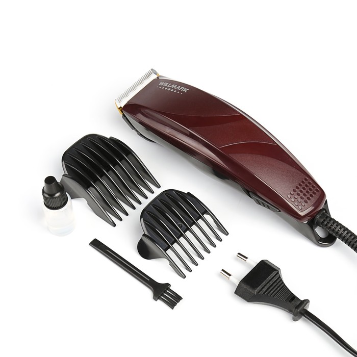 Машинка для стрижки WILLMARK WHC 9202, 4 насадки, лезвия сталь-керамика, коричневая
