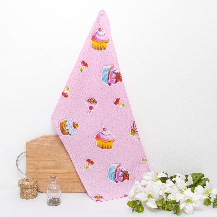 Набор полотенец вафельных 3 шт 40х70 см Радушная хозяйка "Пирожные", 165г/м2, хл100%