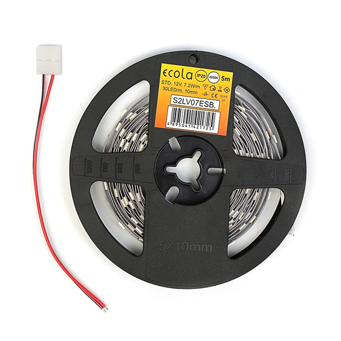 Светодиодная лента Ecola LED strip STD, 10 мм, 12 В, 4200К, 7,2 Вт, 30Led/m, IP20, 5 м