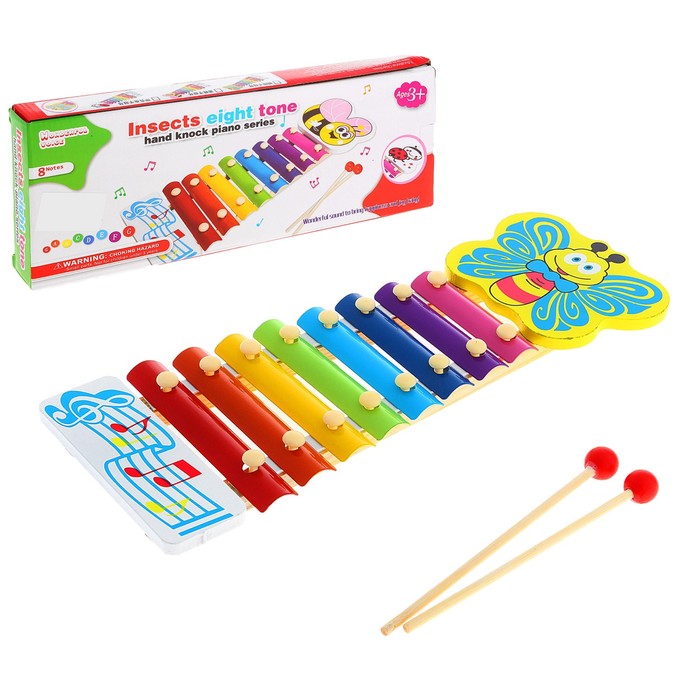 Игрушка музыкальная Металлофон "Яркая бабочка", 8 тонов
