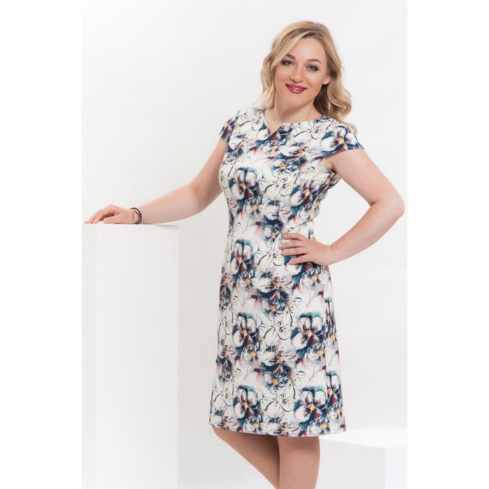 Платье женское П-406/3, размер 52, цвет молочный +принт
