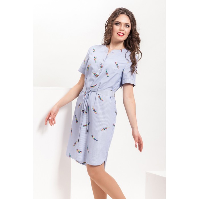 Платье женское П-466/5, размер 52, цвет голубой+белый+принт