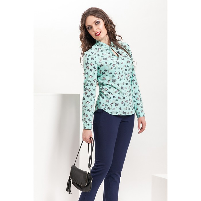 Блуза женская Б-158/3, размер 46, цвет мятный+принт