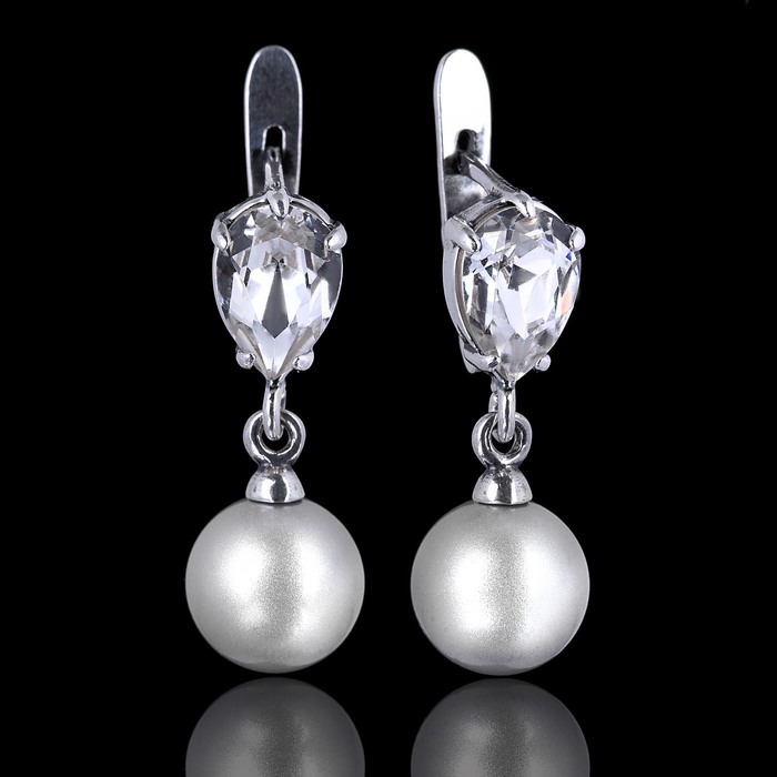 Серьги "Самбука", цвет белый в чернёном серебре