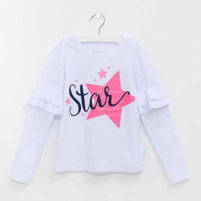 Футболка с дл.рукавом "Стар", белая, р-р 32 (110-116 см) 5-6 лет, 100% хлопок