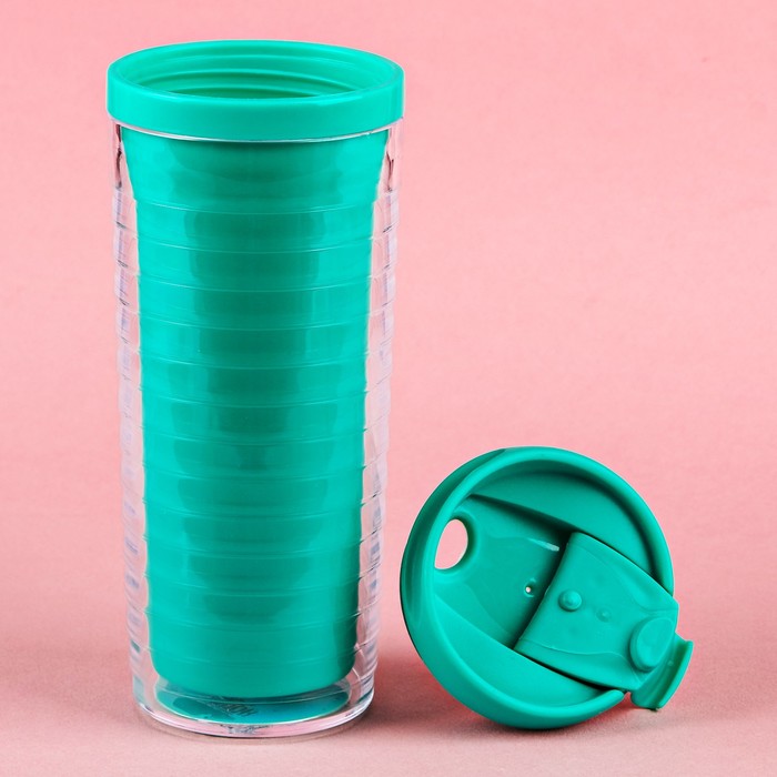 Термостакан под полиграфическую вставку, бирюзовый, 350 мл