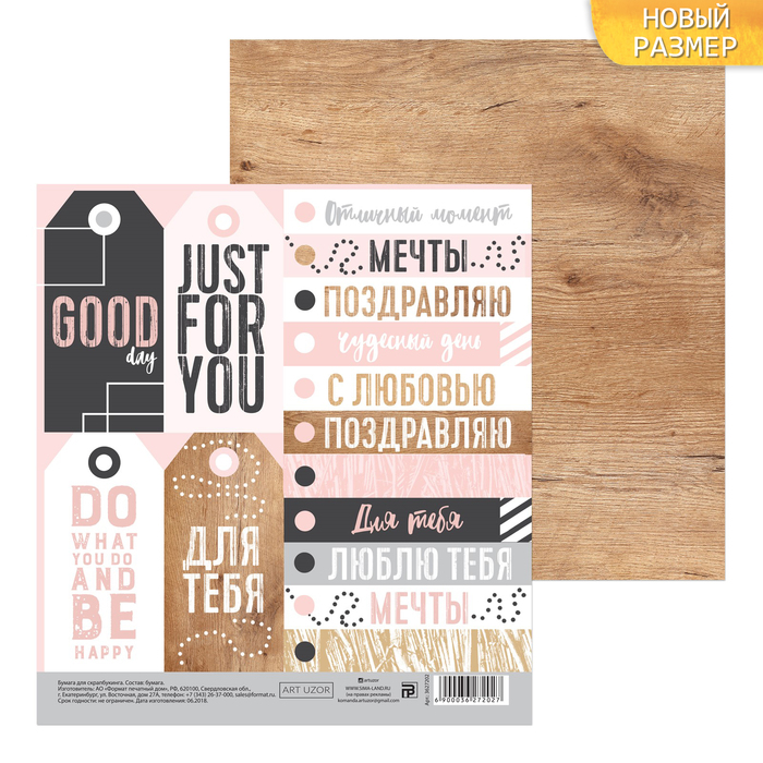 Бумага для скрапбукинга «Отличный момент», 15,5 × 15,5 см, 180 г/м